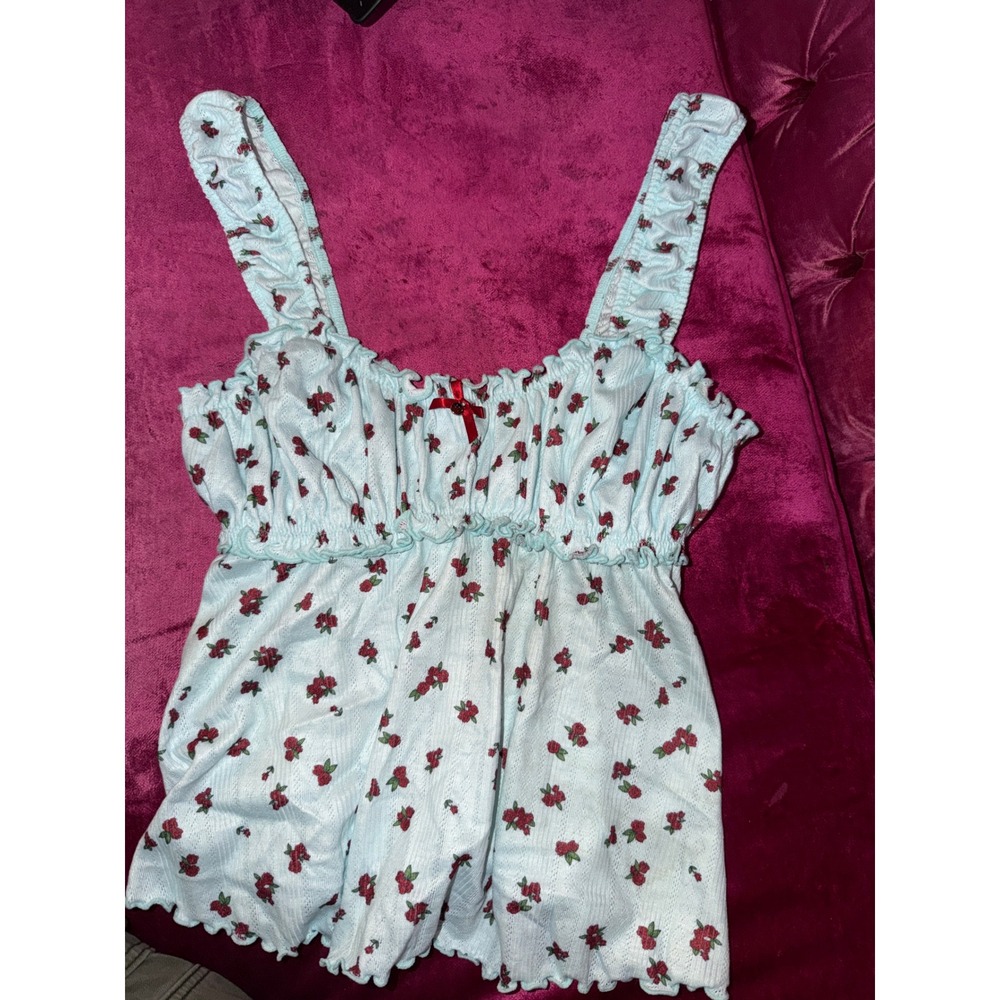 Adore Me Blue Rose Floral Pointelle Camisole Top Ruffle Coquette NWT Size S - Picture 1 of 5